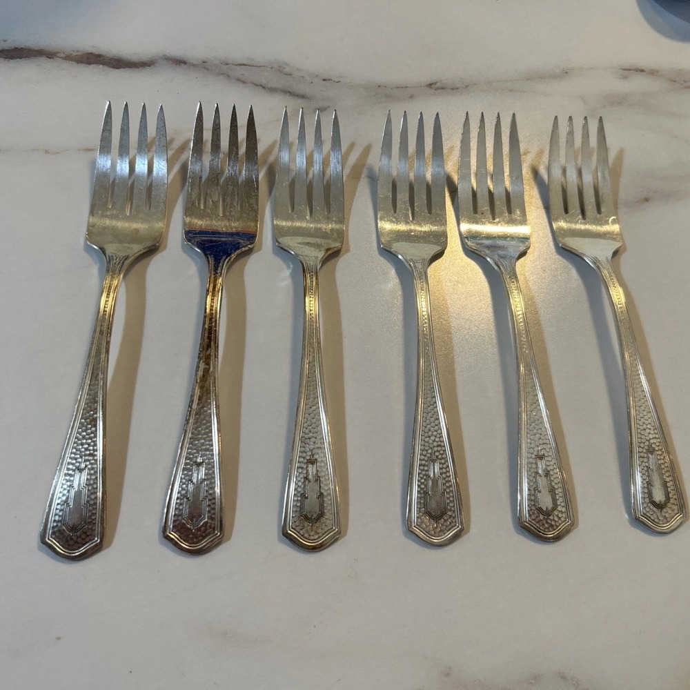 Beacon‎ Silverplate Dessert Forks (11) 1931 Miami Pattern MCM Vtg 6"